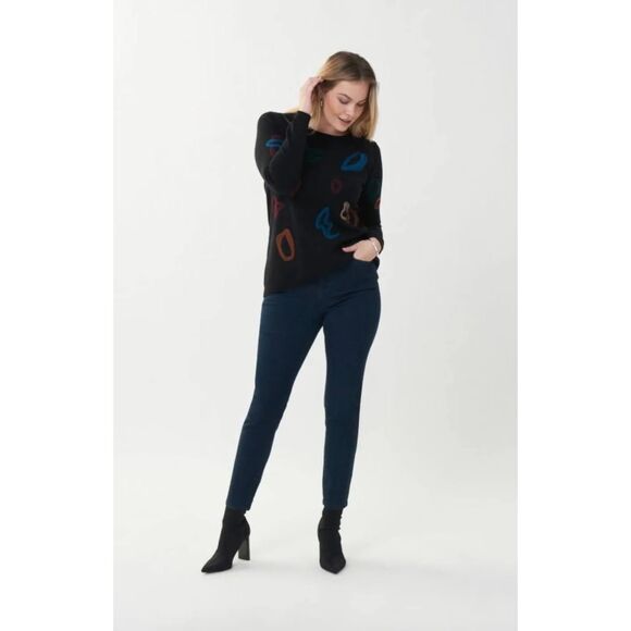 Joseph Ribkoff Black Sweater front Colorful Details - Picture 9 of 9